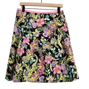 Floral Skirt by Rafaella sz 10 Black Pink A-Line Lined Colorful Preppy Whimsy